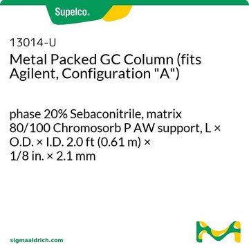 金属填充GC色谱柱（适用于Agilent，配置“A”） phase 20% Sebaconitrile, matrix 80/100 Chromosorb P AW support, L × O.D. × I.D. 2.0&#160;ft (0.61&#160;m) × 1/8&#160;in. × 2.1&#160;mm