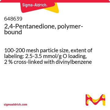 2,4-Pentanedione, polymer-bound 100-200&#160;mesh particle size, extent of labeling: 2.5-3.5&#160;mmol/g O loading, 2&#160;% cross-linked with divinylbenzene