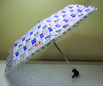 Periodic table umbrella, retractable 42 in. arc, folds to be 11 in. long