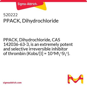 PPACK, Dihydrochloride PPACK, Dihydrochloride, CAS 82188-90-7, is an extremely potent and selective irreversible inhibitor of thrombin (Kobs/[I] = 10&#8311;M&#8315;&#185;S&#8315;&#185;). Reacts with thrombin in a 1:1 stoichiometry.