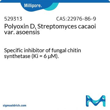 Polyoxin D, Streptomyces cacaoi var. asoensis Specific inhibitor of fungal chitin synthetase (Ki = 6 &#181;M).