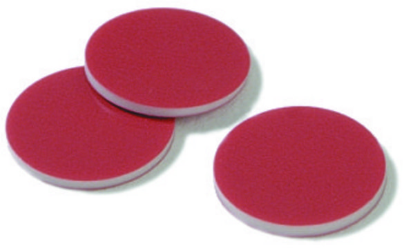 Septa, PTFE/silicone/PTFE red PTFE/silicone/red PTFE, septum diam. × thickness 11&#160;mm × 0.040&#160;in., for use with 4mL vial, pkg of 100&#160;ea