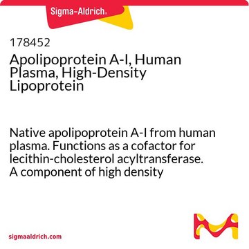 Apolipoprotein A-I, Human Plasma, High-Density Lipoprotein Native apolipoprotein A-I from human plasma. Functions as a cofactor for lecithin-cholesterol acyltransferase. A component of high density lipoprotein.