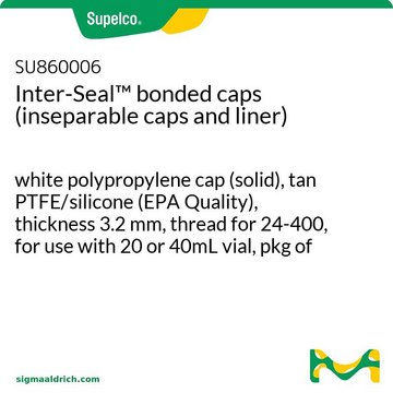 Interseal&#8482; 粘合盖（盖和衬管无法分开） white polypropylene cap (solid), tan PTFE/silicone (EPA Quality), thickness 3.2&#160;mm, thread for 24-400, for use with 20 or 40mL vial, pkg of 100&#160;ea