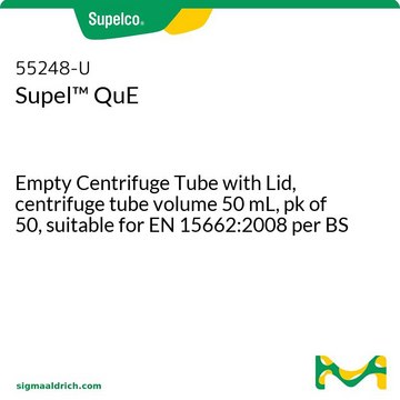 Supel&#8482; QuE Empty Centrifuge Tube with Lid, centrifuge tube volume 50&#160;mL, pk of 50, suitable for EN 15662:2008 per BS