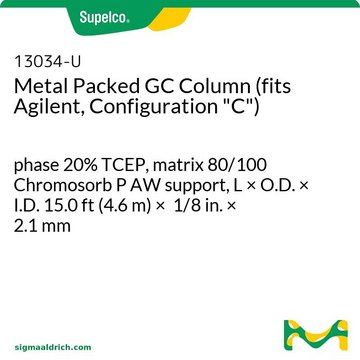 Metal Packed GC Column (fits Agilent, Configuration "C") phase 20% TCEP, matrix 80/100 Chromosorb P AW support, L × O.D. × I.D. 15.0&#160;ft (4.6&#160;m) × 1/8&#160;in. × 2.1&#160;mm