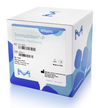 Immobilon&#174;-P Membrane, PVDF, 0.45 m, 8.5 cm x 10 m roll 0.45 um ( 0.45 micron filter ) pore size Hydrophobic immobilon-P PVDF Transfer Membrane for western blotting using Chemiluminescence, Chromogenic or Radioactive detection methods. Comes in an 8.5 cm x 10 m roll.