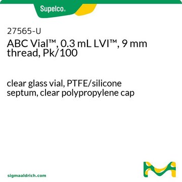 ABC Vial&#8482;, 0.3 mL LVI&#8482;, 9 mm thread, Pk/100 clear glass vial, PTFE/silicone septum, clear polypropylene cap