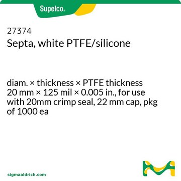 白色 PTFE/硅胶隔垫 diam. × thickness × PTFE thickness 20&#160;mm × 125&#160;mil × 0.005&#160;in., for use with 20mm crimp seal, 22&nbsp;mm cap, pkg of 1000&#160;ea