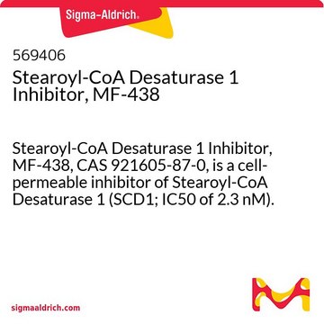 硬脂酰辅酶A去饱和酶1抑制剂，MF-438 Stearoyl-CoA Desaturase 1 Inhibitor, MF-438, CAS 921605-87-0, is a cell-permeable inhibitor of Stearoyl-CoA Desaturase 1 (SCD1; IC50 of 2.3 nM).