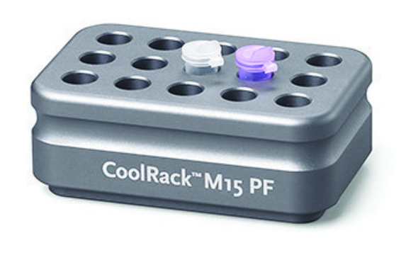 Corning&#174; CoolRack&#174; M15-PF, capacity 15 x 1.5 mL microfuge tubes, tapered wells for conical tubes, gray