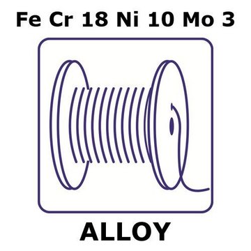 不锈钢-AISI 316l wire, Fe/Cr18%/Ni 10%/Mo 3%, 0.5&#160;mm diameter, size 1000&#160;mm, condition straight wire