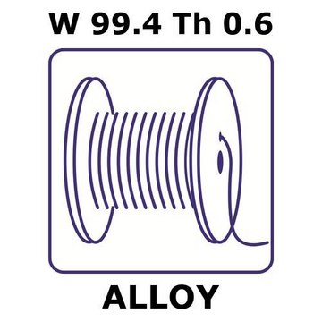 Thoriated tungsten wire, W 99.4%/Th 0.6%, 0.013&#160;mm diameter, length 200 m, temper annealed