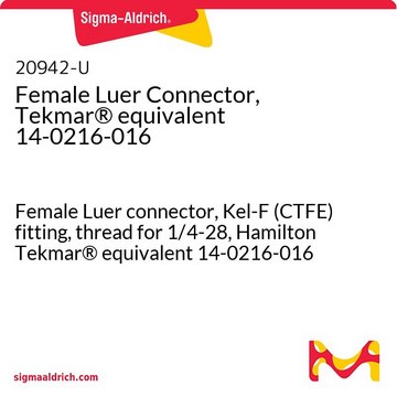 凹形 Luer 连接器&#65292;Tekmar&#174; 等同产品 14-0216-016 Female Luer connector, Kel-F (CTFE) fitting, thread for 1/4-28, Hamilton Tekmar&#174; equivalent 14-0216-016