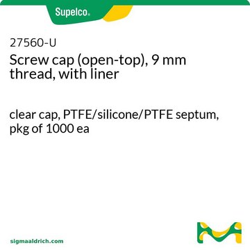 带衬垫的螺纹盖（9mm 螺纹） clear cap, PTFE/silicone/PTFE septum, pkg of 1000&#160;ea