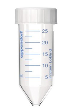 Eppendorf&#174; LoBind 蛋白质离心管 capacity 25&#160;mL, PCR clean, screw top cap, speed 17,000 x g rpm, pkg of 200&#160;ea (4 bags x 50 tubes)