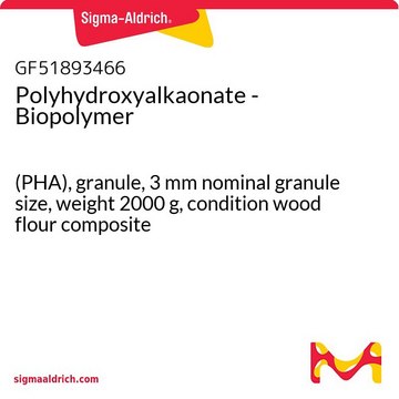 Polyhydroxyalkaonate - Biopolymer (PHA), granule, 3&#160;mm nominal granule size, weight 2000&#160;g, condition wood flour composite