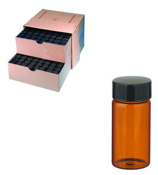 WHEATON&#174; amber sample vial with PTFE faced rubber lined cap packed in partitioned tray glass, tube capacity (20&#160;mL), screw cap