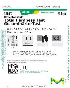 Total Hardness Test reflectometric, water hardness 0.1-30.0&#160;°d, for use with REFLECTOQUANT&#174;