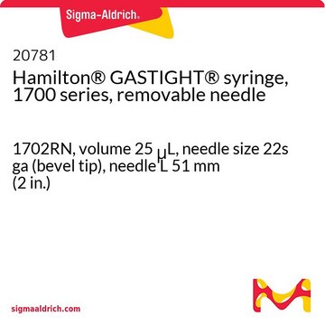 Hamilton&#174; GASTIGHT&#174; syringe, 1700 series, removable needle 1702RN, volume 25&#160;&#956;L, needle size 22s ga (bevel tip), needle L 51&#160;mm (2&#160;in.)