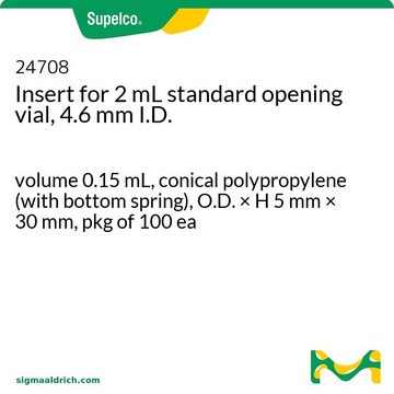 2mL 标准开口样品瓶的内衬管&#65292;4.6mm 内径 volume 0.15&#160;mL, conical polypropylene (with bottom spring), O.D. × H 5&#160;mm × 30&#160;mm, pkg of 100&#160;ea