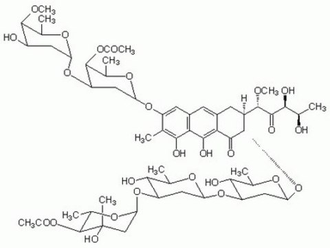 Chromomycin A3 Antitumor antibiotic that inhibits RNA synthesis. A cell-permeable fluorescent dye that can be used with Bisbenzimide H 33258 to distinguish chromosomes by their total DNA content and DNA base composition.