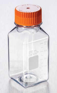 Corning&#174; square PET storage bottles square clear PET, sterile, capacity 250&#160;mL, screw cap, case of 24