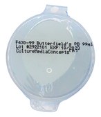 Phosphate Buffer vial capacity 120 mL, vial filling volume 99 mL, closure type, Transparent plastic flip top, USP Butterfield′s Method, sterile; γ-irradiated by SER-TAIN™ process, pack of 50 vials