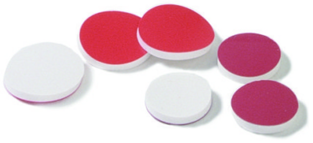 红色 PTFE/硅胶隔垫 red PTFE/white silicone, diam. × thickness 8&#160;mm × 1.5&#160;mm, pkg of 100&#160;ea