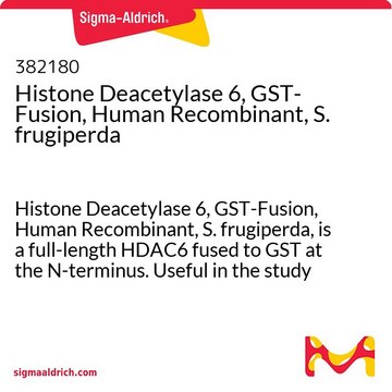 Histone Deacetylase 6, GST-Fusion, Human Recombinant, S. frugiperda Histone Deacetylase 6, GST-Fusion, Human Recombinant, S. frugiperda, is a full-length HDAC6 fused to GST at the N-terminus. Useful in the study of HDAC6 regulation and for inhibitor screening.