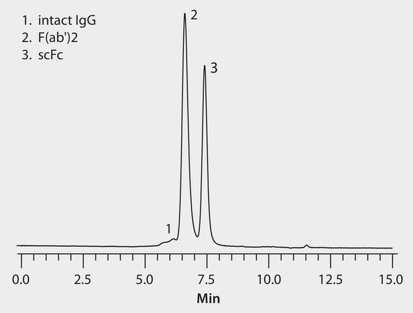 HPLC Analysis of a Monoclonal Antibody on Zenix&#174; SEC-150, 30 cm X 4.6 mm I.D., 3 &#956;m particles after Proteolysis with IdeS Protease application for HPLC