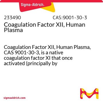 凝血因子XII，人血浆 Coagulation Factor XII, Human Plasma, CAS 9001-30-3, is a native coagulation factor XI that once activated (principally by kallikrein), is converted to Factor &#945;-XIIa.