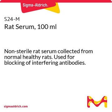 Rat Serum, 100 ml Non-sterile rat serum collected from normal healthy rats. Used for blocking of interfering antibodies.