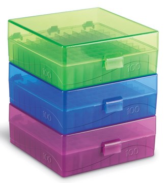 Microtube Storage Box blue polypropylene, pk of 5, Holds 100 x 1.5-2.0 mL tubes