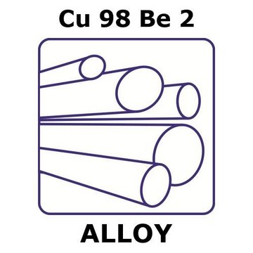 Copper-beryllium alloy, Cu98Be2 100mm rod, 12.7mm diameter, as drawn