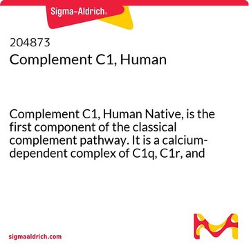 Complement C1, Human Complement C1, Human Native, is the first component of the classical complement pathway. It is a calcium-dependent complex of C1q, C1r, and C1s subcomponents.