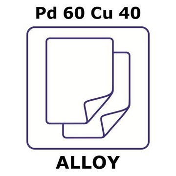 Palladium-copper alloy, Pd60Cu40 foil, 25 x 25mm, 0.5mm thickness