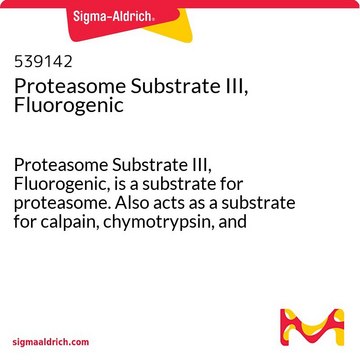 Proteasome Substrate III, Fluorogenic Proteasome Substrate III, Fluorogenic, is a substrate for proteasome. Also acts as a substrate for calpain, chymotrypsin, and ingensin.