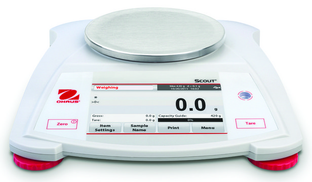 Ohaus&#174; Scout&#174; STX Touchscreen Balance Model STX421, weighing capacity 420&#160;g, resolution: 0.1&#160;g, AC/DC input 120 V AC, US 3-pin plug