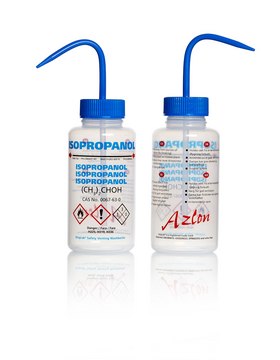 Azlon&nbsp;Multi-Lingual Safety Wash Bottles With Driplok Vapor Venting label, Isopropanol (in Norwegian, Danish, Swedish, English), capacity 500&#160;mL