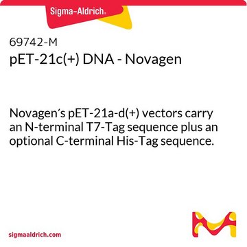 pET-21c(+) DNA - Novagen Novagen&#8242;s pET-21a-d(+) vectors carry an N-terminal T7-Tag sequence plus an optional C-terminal His-Tag sequence.