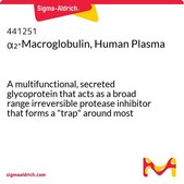 α2-Macroglobulin, Human Plasma A multifunctional, secreted glycoprotein that acts as a broad range irreversible protease inhibitor that forms a "trap" around most proteases.