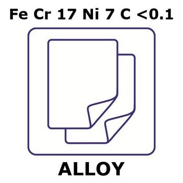 Stainless steel - AISI 301 foil, Fe/Cr17%/Ni 7%/C 0.1max%, thickness 1&#160;mm, size 300 × 300&#160;mm, temper hard