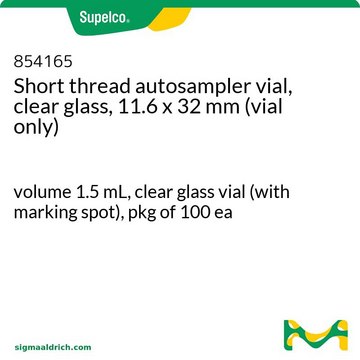 Short thread autosampler vial, clear glass, 11.6 x 32 mm (vial only) volume 1.5&#160;mL, clear glass vial (with marking spot), pkg of 100&#160;ea