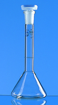 BRAND&#174; BLAUBRAND&#174; volumetric flask trapezoidal capacity 20 mL, polypropylene stopper, joint: ST/NS 10/19