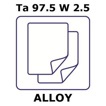 Tantalum/Tungsten foil, Ta97.5%/W 2.5%, thickness 1.0&#160;mm, size 50 × 50&#160;mm, temper as rolled