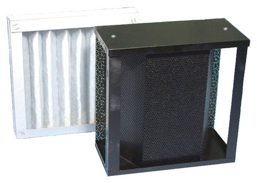 Primary vapor removal filter module with pleated after-filter for Aldrich&#174; compact ductless air cleaning system special Zeolite blend