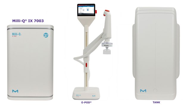 Milli-Q&#174; IX 7003 Pure Water Purification System input: potable tap water, output: type 2 water (> 5&#160;M&#937;·cm), The most advanced pure water system for the production of Elix&#174; quality water at a flow rate of 3 L/h.