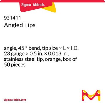 Angled Tips angle, 45&#160;° bend, tip size × L × I.D. 23&#160;gauge × 0.5&#160;in. × 0.013&#160;in., stainless steel tip, orange, box of 50&#160;pieces