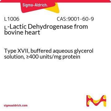 L-Lactic Dehydrogenase from bovine heart Type XVII, buffered aqueous glycerol solution, &#8805;400&#160;units/mg protein